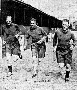 New half-backs Newcomb, Frame and Crawford in pre season training in 1936/37