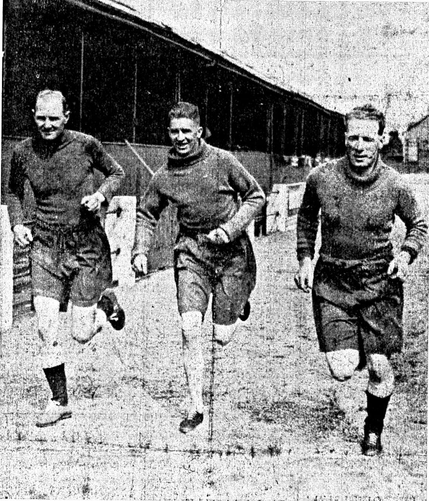 New half-backs Newcomb, Frame and Crawford in pre season training in 1936/37