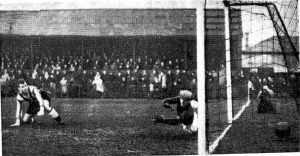 Joe Patrick opens the scoring in the FA Cup replay with Scarborough in Nov 1938